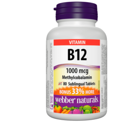 Webber Naturals Vitamin B12 1000mcg 80 Sublingual Tablets